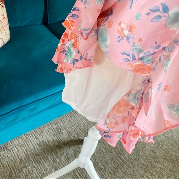 Peach Love California | Sherbet Sleeveless V Neck Floral Print Mini Dress Large - Picture 7 of 10